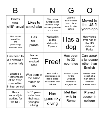 Ice Breaker Bingo - Find someone who ... Bingo Card