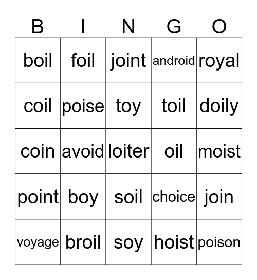 Boy and Oil Bingo Card