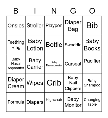 Baby Bingo Card