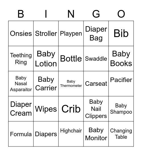 Baby Bingo Card