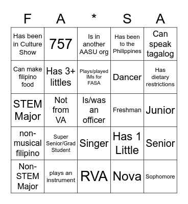 FASA Bingo Card