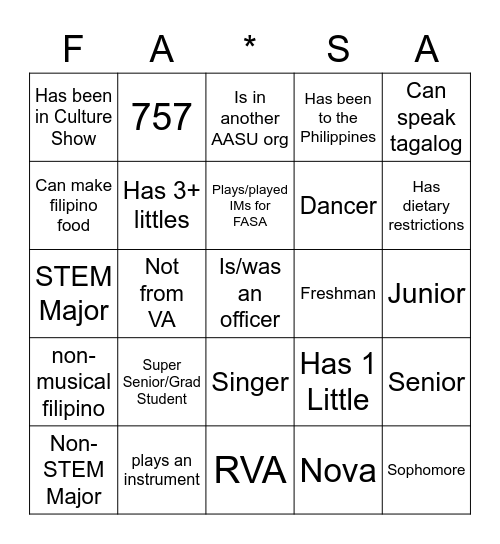 FASA Bingo Card