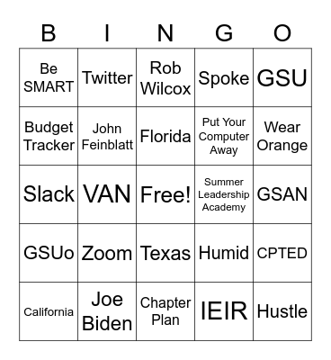 Field Team Bingo Card