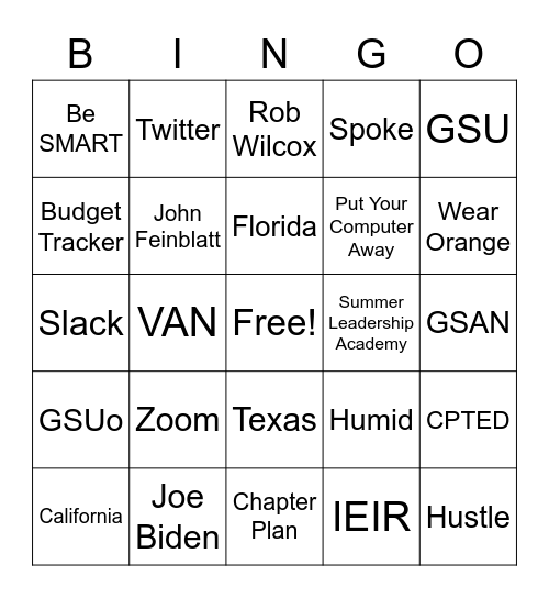 Field Team Bingo Card