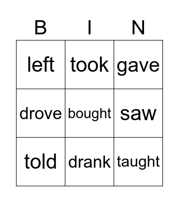 Past tense verbs Bingo Card