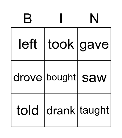 Past tense verbs Bingo Card