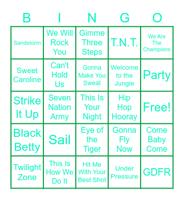 Stadium Songs Bingo Card