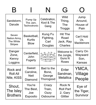 Stadium Songs Bingo Card