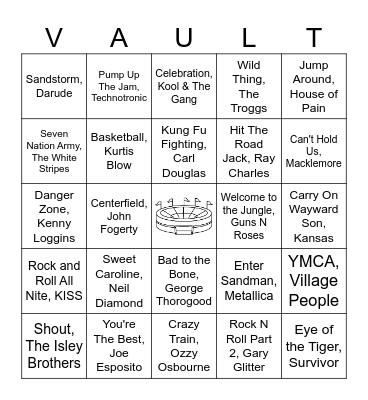 VOBingo - Stadium Songs Bingo Card