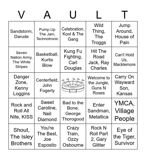 VOBingo - Stadium Songs Bingo Card