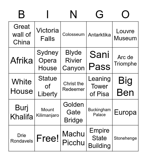 Geografie Bingo Card