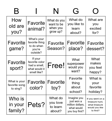 Getting to Know You Bingo Card