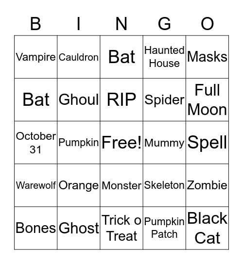 Halloween Bingo Card