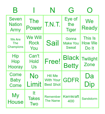 Stadium Songs Bingo Card