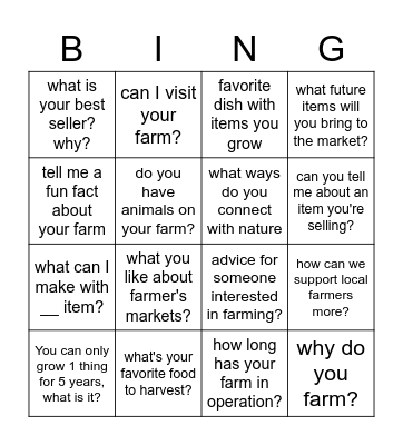 Durham Farmer's Market Bingo Card