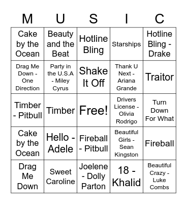 Academy Music Bingo Card