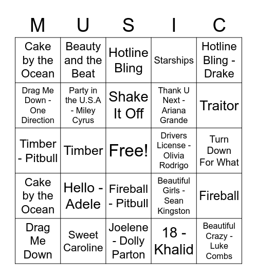 Academy Music Bingo Card