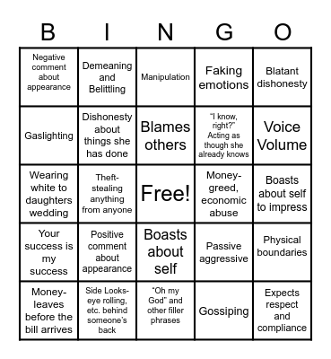 Covert NPD Bingo Card