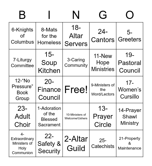 Ministry Scavenger Hunt and Bingo Card