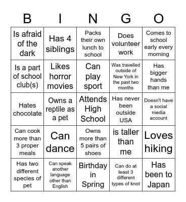 Icebreaker Bingo Card