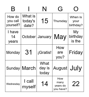 Unidad 1 Bingo Card