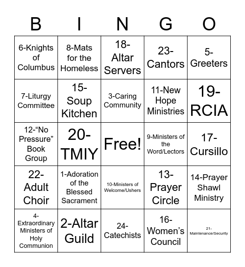 Ministry Scavenger Hunt and Bingo Card