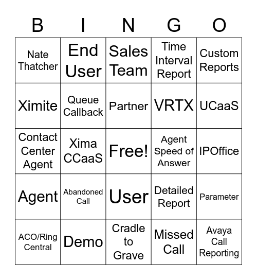 XIMA BINGO Card