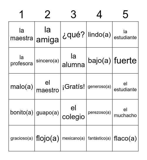 Las Personas Bingo Card