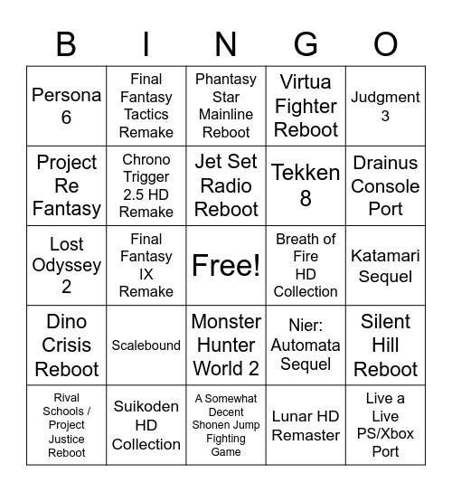 Tokyo Game Show 2022 Bingo Card