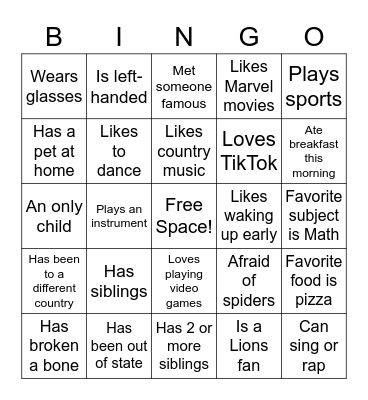 Human Bingo Card