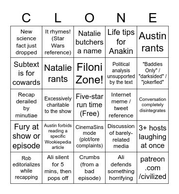 A More Civilized Age Bingo Card