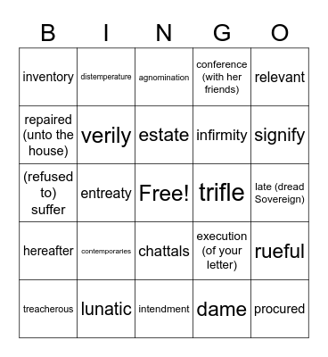 "History Repeated"/Goose Girl Vocab Bingo Card