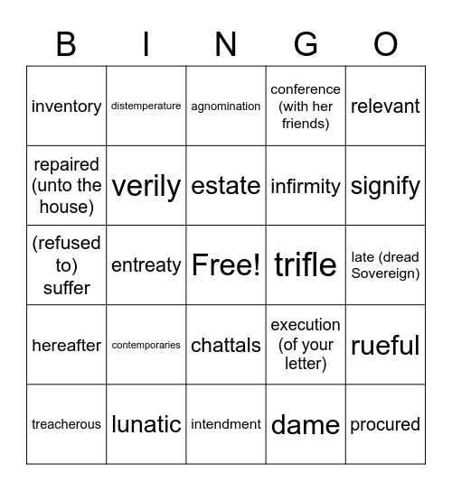 "History Repeated"/Goose Girl Vocab Bingo Card