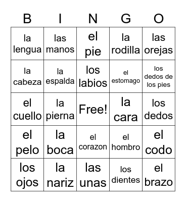 LAS PARTES DEL CUERPO Bingo Card