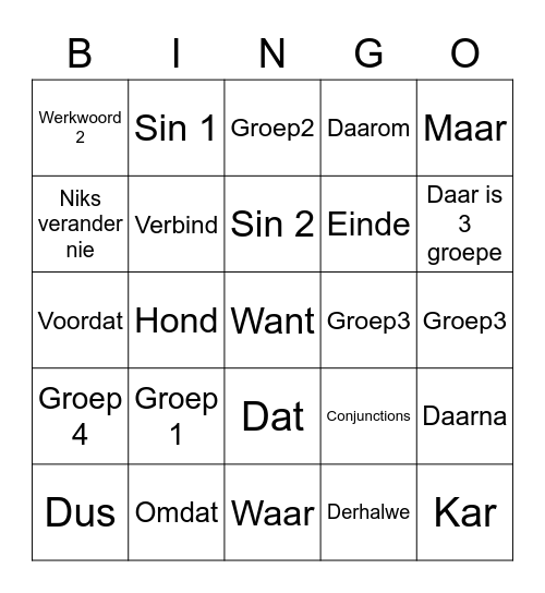 Voegwoorde - Bingo Card