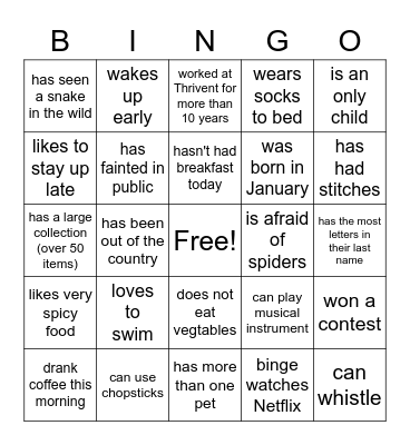 Find a person who... Bingo Card