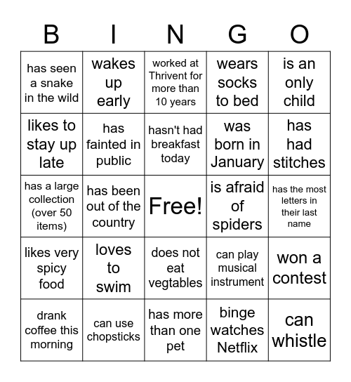 Find a person who... Bingo Card