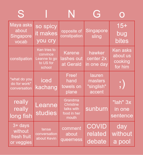 SINGo Bingo Card