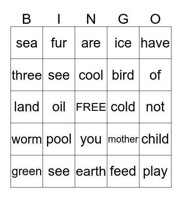 Spelling List 7 Bingo Card