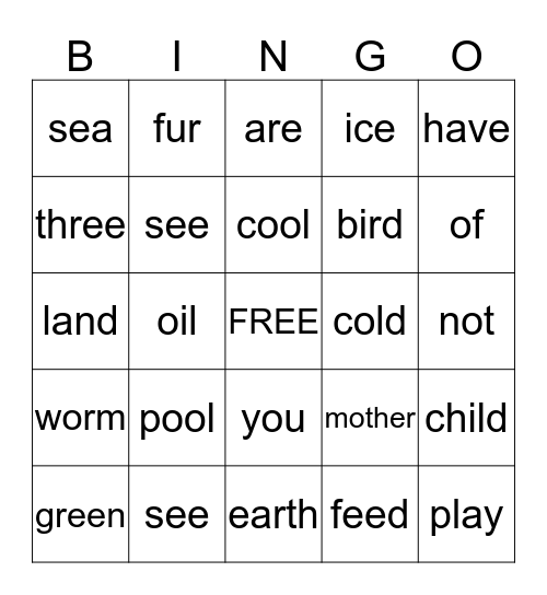 Spelling List 7 Bingo Card