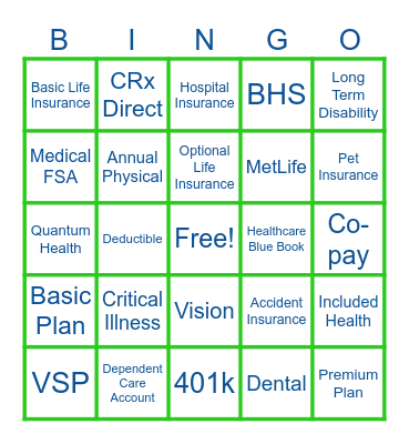 Benefits Bingo Card