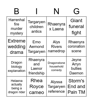 Things I want to see on HOTD Bingo Card