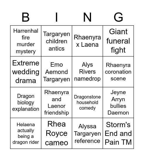 Things I want to see on HOTD Bingo Card