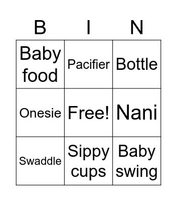 Sonam's Baby Shower Bingo Card