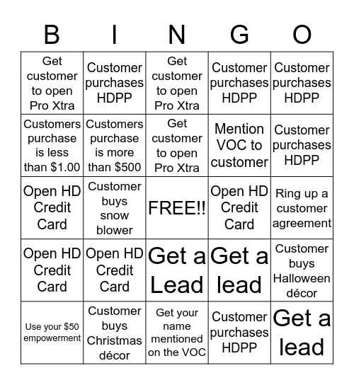 Cashier BINGO!! Bingo Card