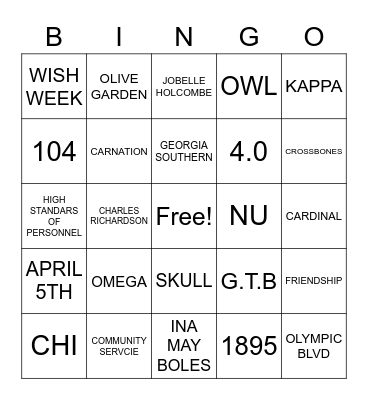 CHI O BINGO Card