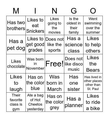 Mingo Bingo Card