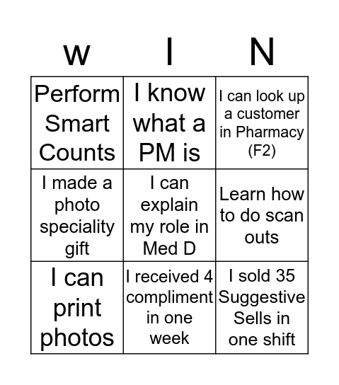 Walgreens  Bingo Card