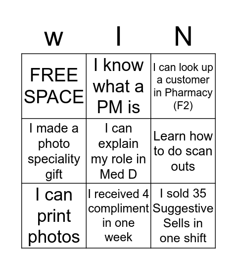 Walgreens  Bingo Card