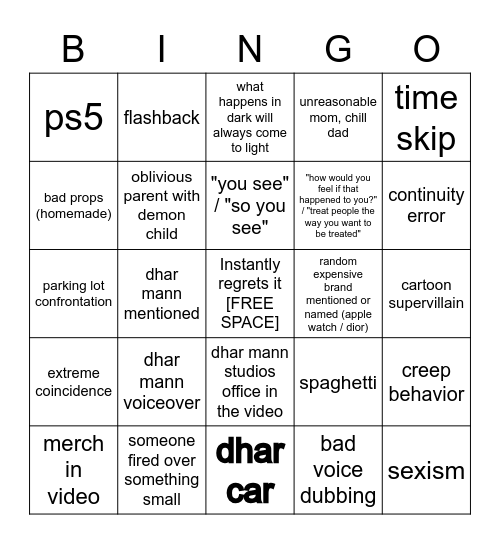 Dhar Mann Bingo v3 Bingo Card